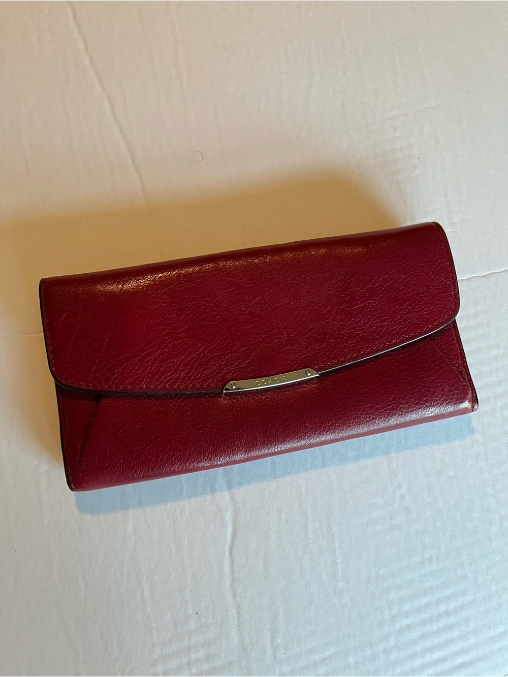 Vintage Coach Red Leather Foldover Wallet with Inside Zipper